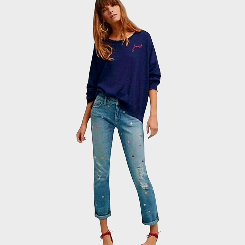 Pilcro Anthropologie Mid-Rise Distressed Polka Dots Hyphen Jeans Good Cond 26